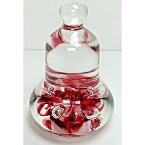 Joe Rice Bell of Hope 2001 Art Glass Paper Weight Pink Flowers VGC Beautiful